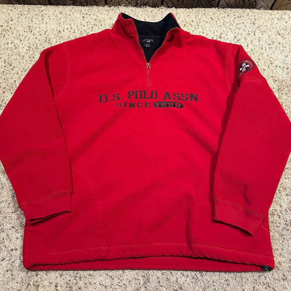 Vintage U.S. Polo Assn. 1/4 Zip Pullover Fleece Red Sweatshirt